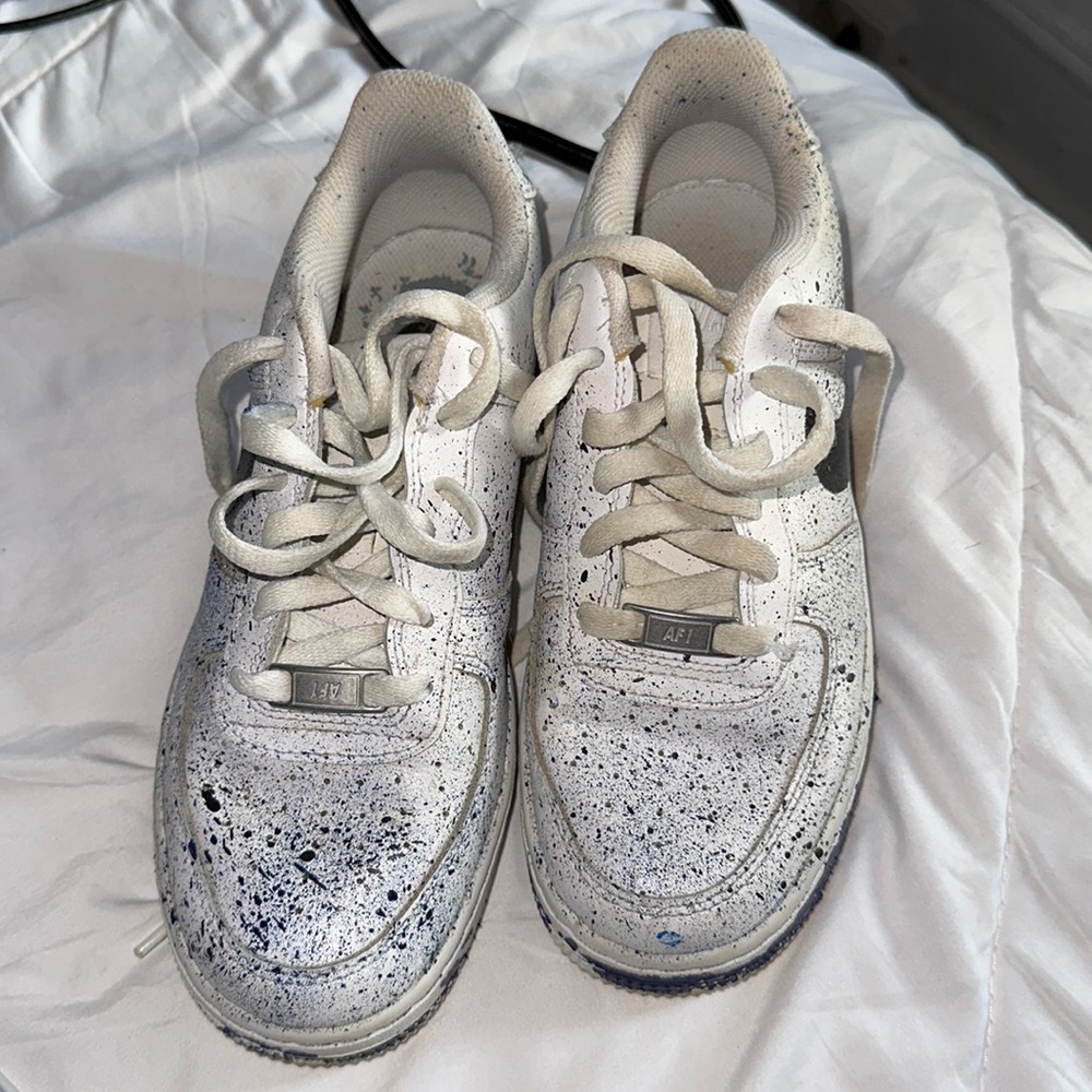 Custom sneakers Air Force 1 swoosh splash blue unisex paint splatter sneakers
